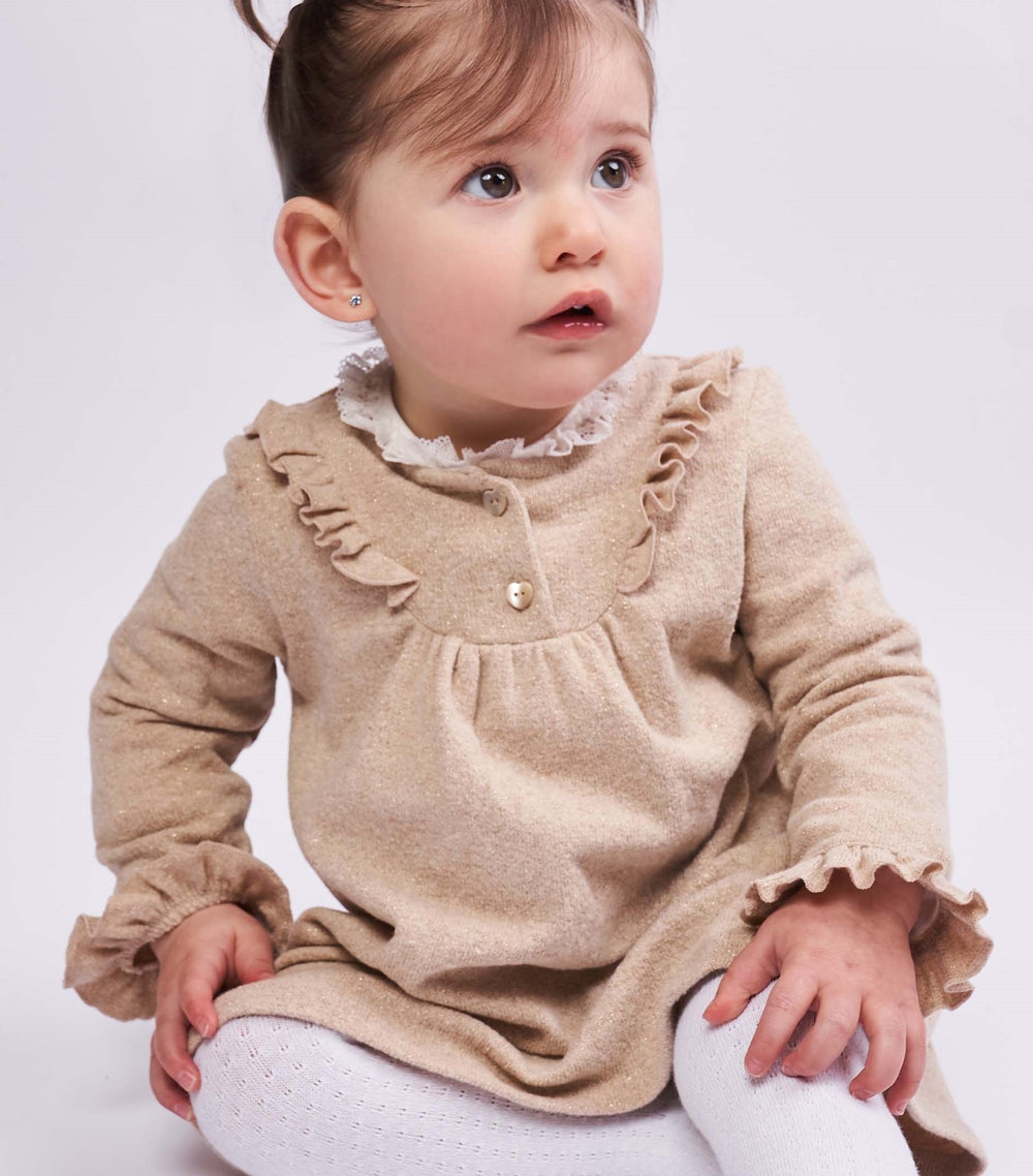 Kleid Lucia Beige Mit Rüschen