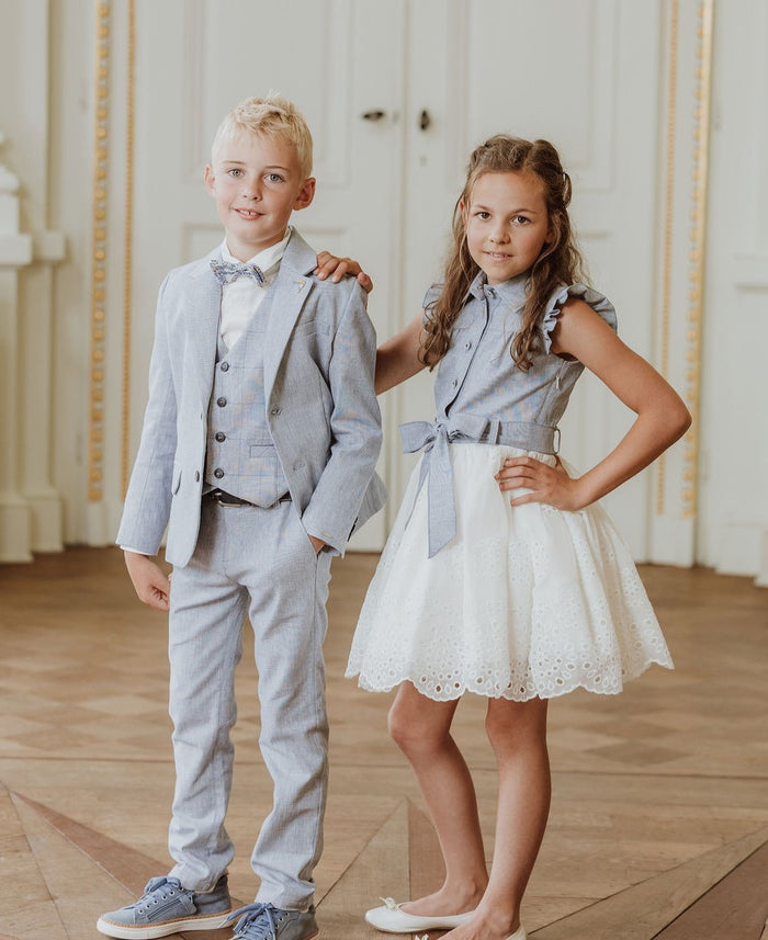 Gray-blue suit with bow tie