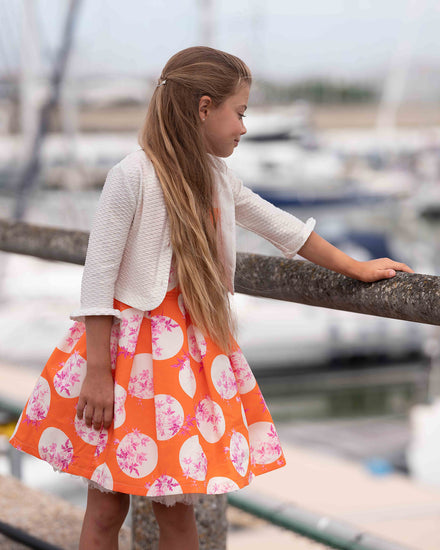 Robe en coton orange avec cardigan assorti