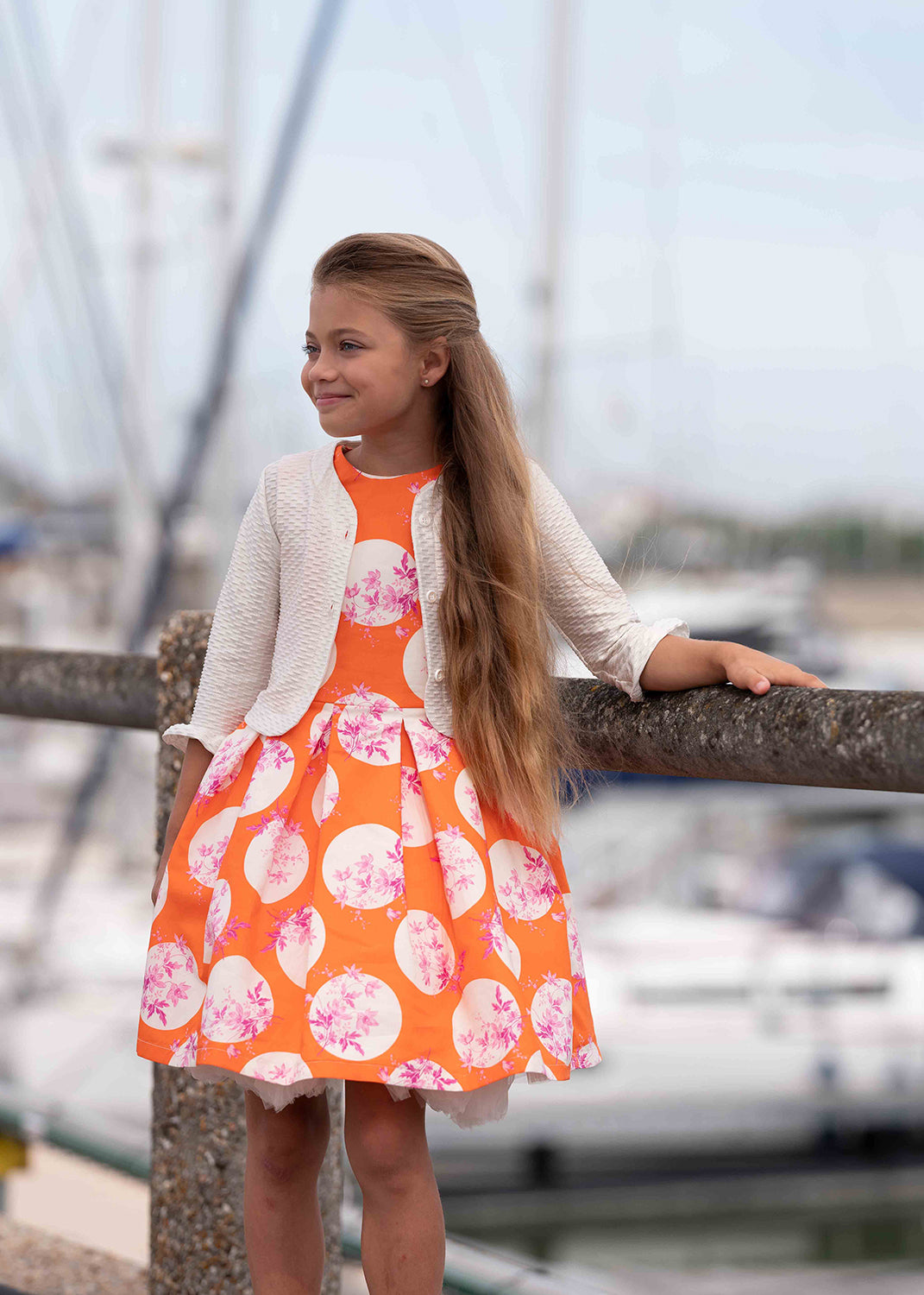 Robe en coton orange avec cardigan assorti